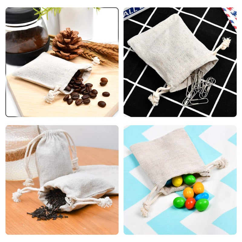 calary 50pcs Double Canvas Drawstring Bag Cotton Pouch Gift Sachet Bags Muslin Reusable Tea Bag 2.75x4 Inch - Image 3